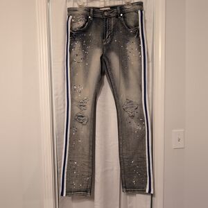 Blind Trust Men's Straight Leg Distressed Jeans Blue & White Stripes Size‎ 34/32